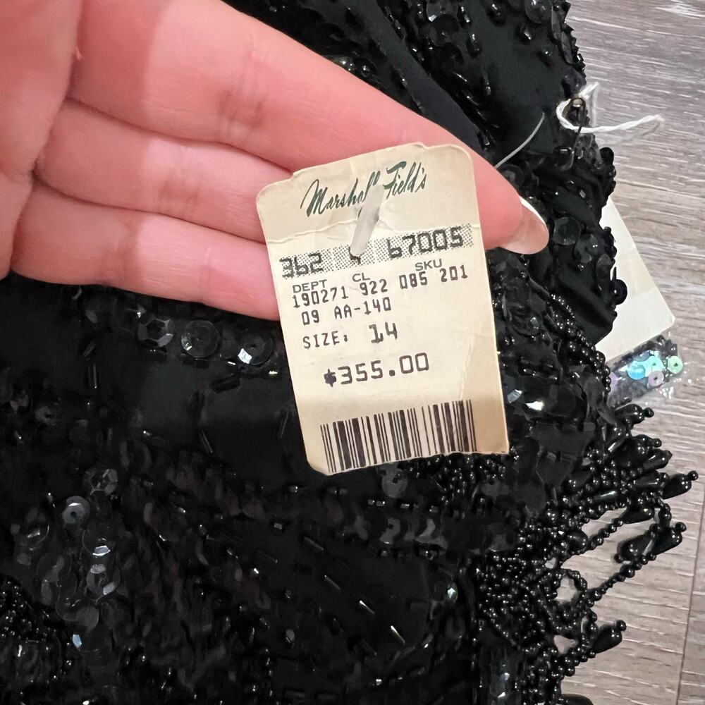 A.J. Bari 90's Black Beaded Vintage Open Back Flapper Dress size 14 - Picture 16 of 16